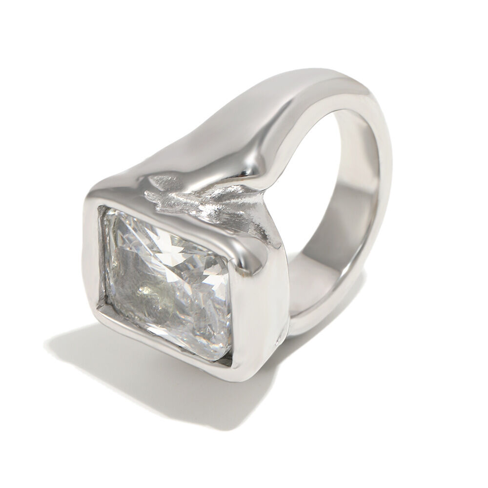 Deeply Carved Square Diamond Ring - Steel/Number 7 Picture5