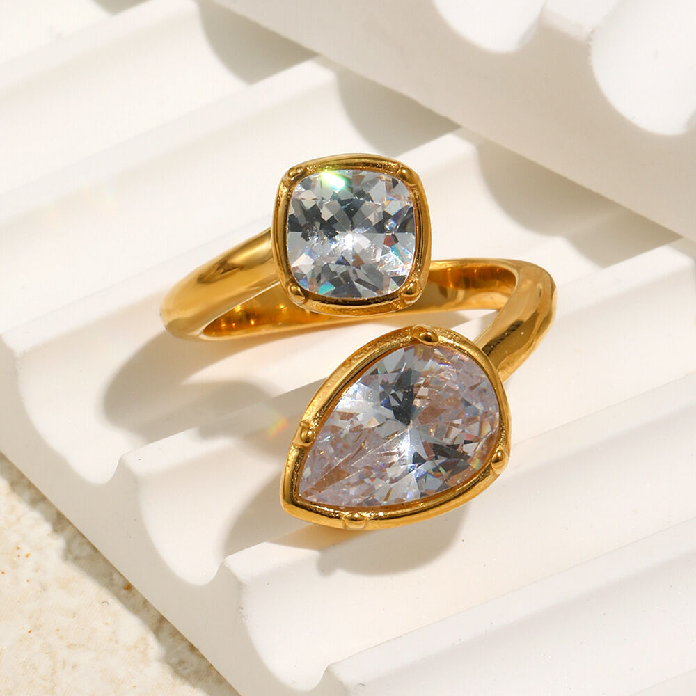 Simple Waterproof Stainless Steel Zircon Gold Color Ring Picture2