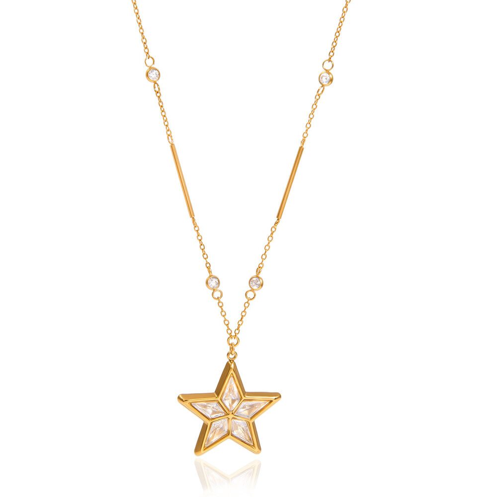 Collane con ciondolo da donna Brilliant Star in acciaio inossidabile, impermeabili e anti-ossidazione, color oro