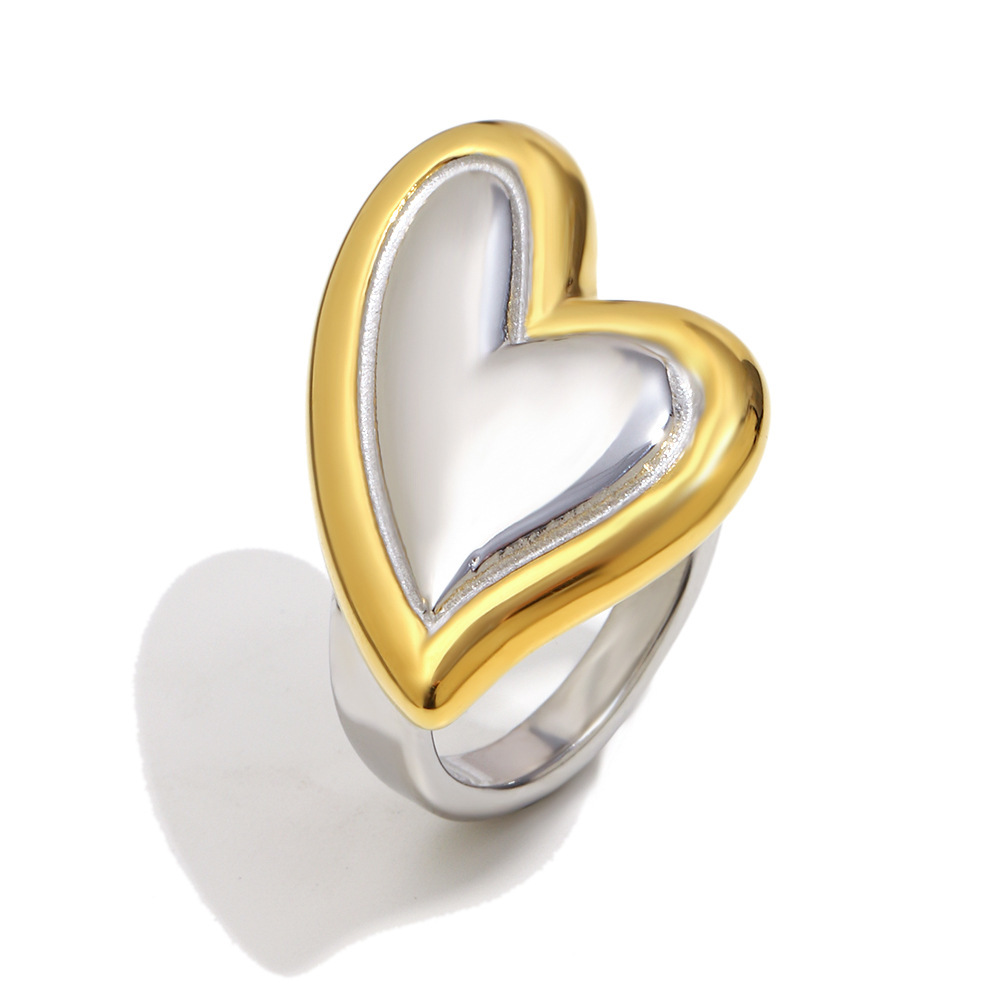 Heart Shape Gold And Silver Color Stainless Steel Waterproof Statement Ring Picture2