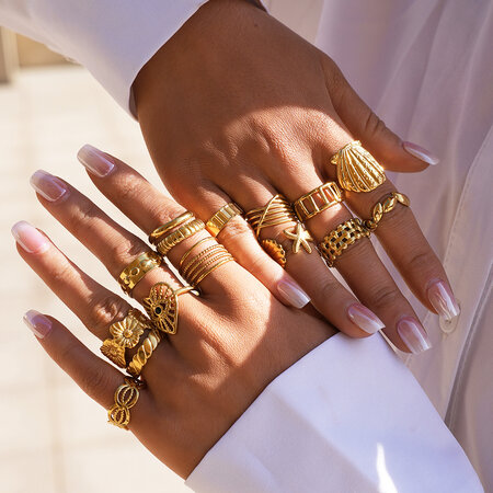 Simple Daily Ocean Heart Irregular Shape Stainless Steel Waterproof Gold Color Statement Rings 2