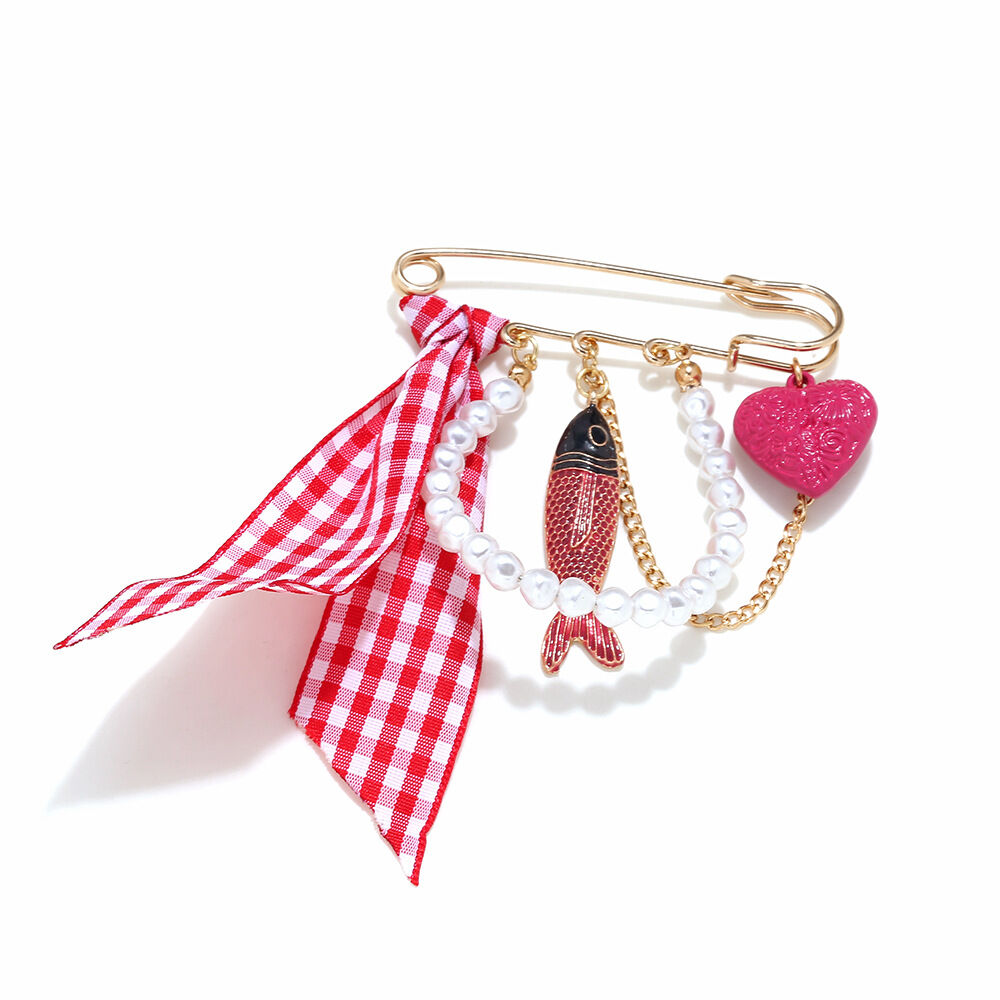 Sweet Plaid Ribbon Fish Alloy Brooch h5 Picture3