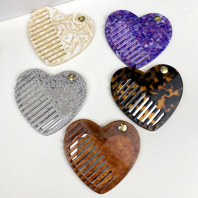 Vintage Colorful Heart Shape Acetate Multifunctional Makeup Mirror Comb