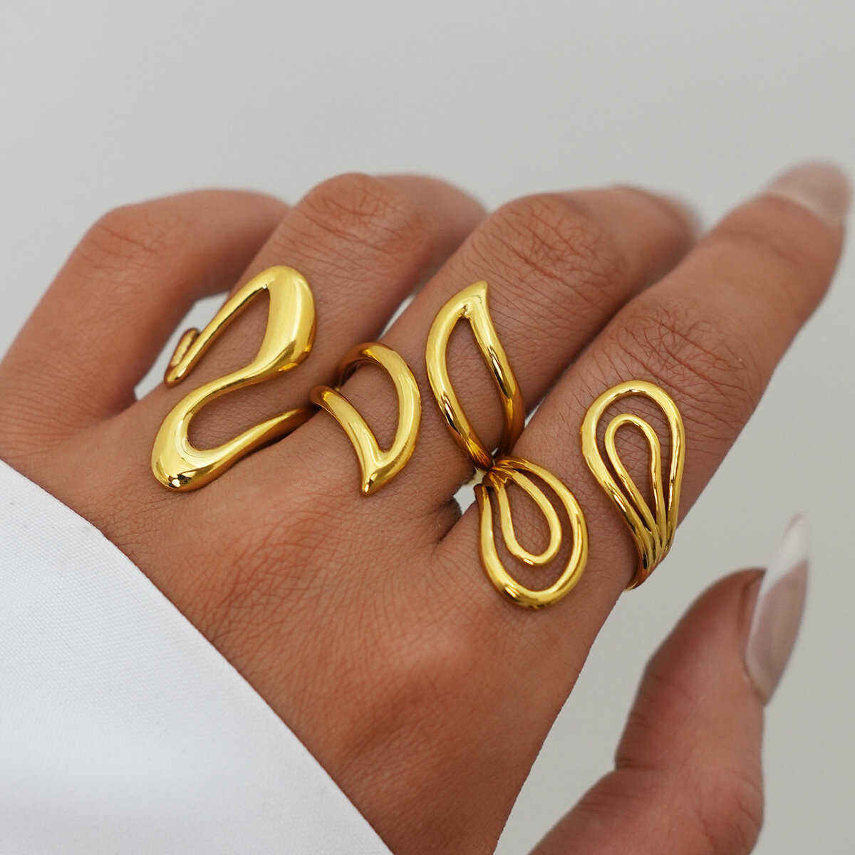 Simple Series Daily Irregular Shape Lines Stainless Steel Waterproof   Gold Color  Ring 2