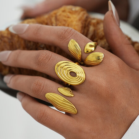 Daily Irregular Shape Stainless Steel Waterproof Gold Color Women's Ring