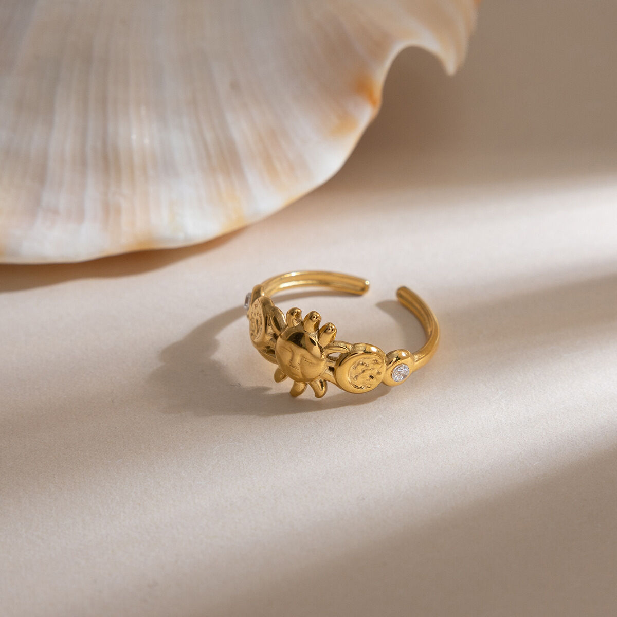 Daily Sun&Moon Stainless Steel Waterproof&Anti-tarnish Gold Color Statement Rings h5 Picture3
