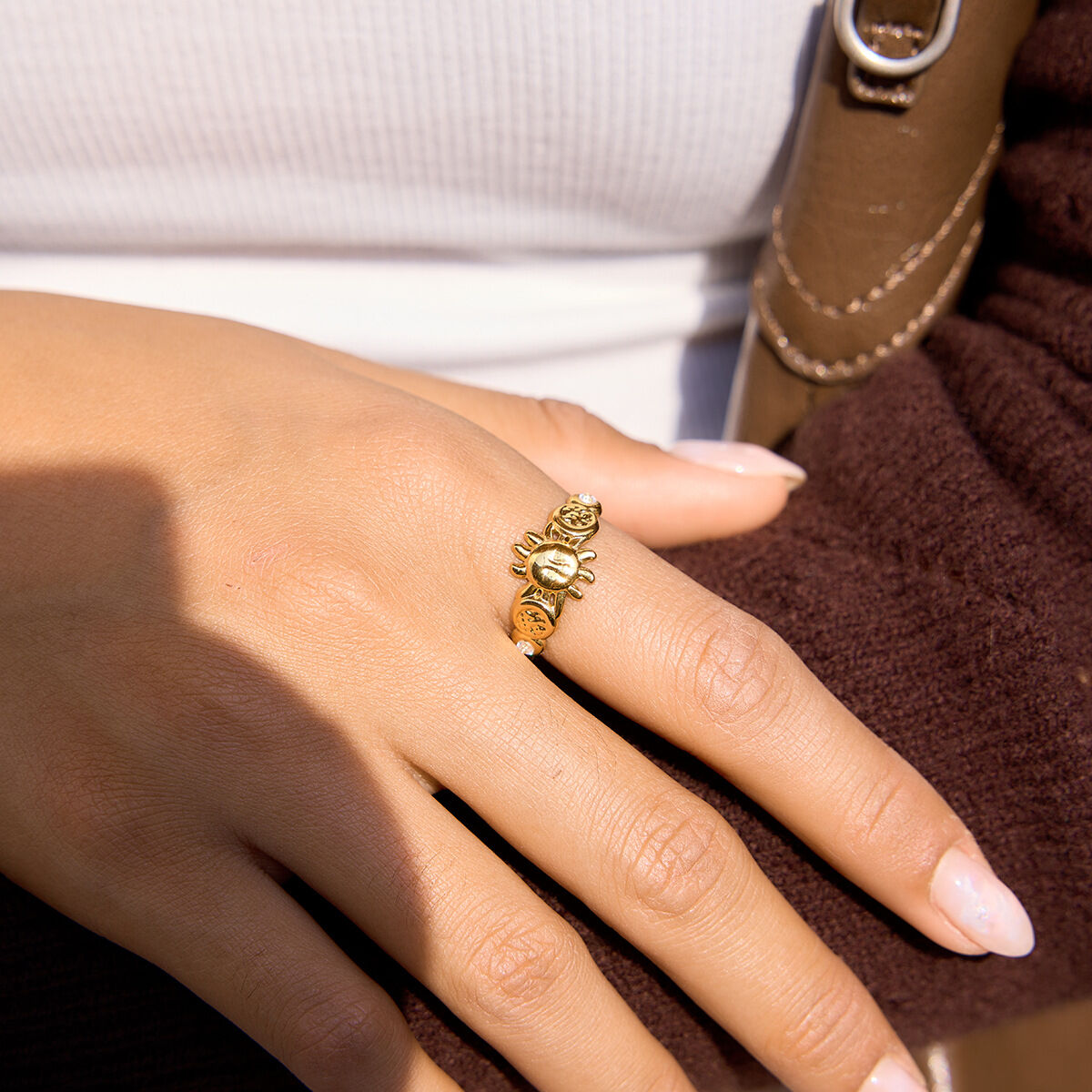 Daily Sun&Moon Stainless Steel Waterproof&Anti-tarnish Gold Color Statement Rings h5 Picture5