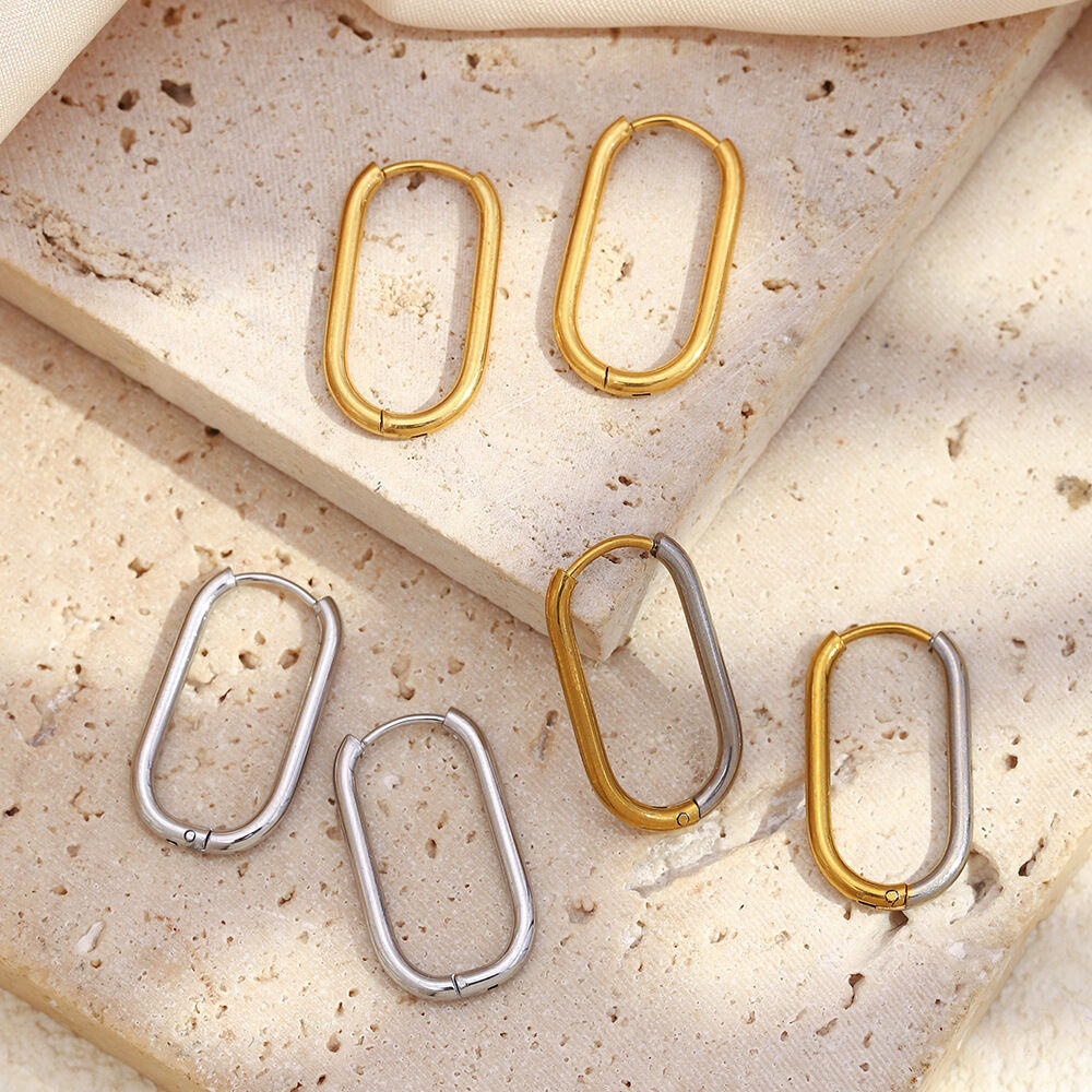 Classic Stainless Steel Waterproof Gold Color Basic Hoop Earrings 2