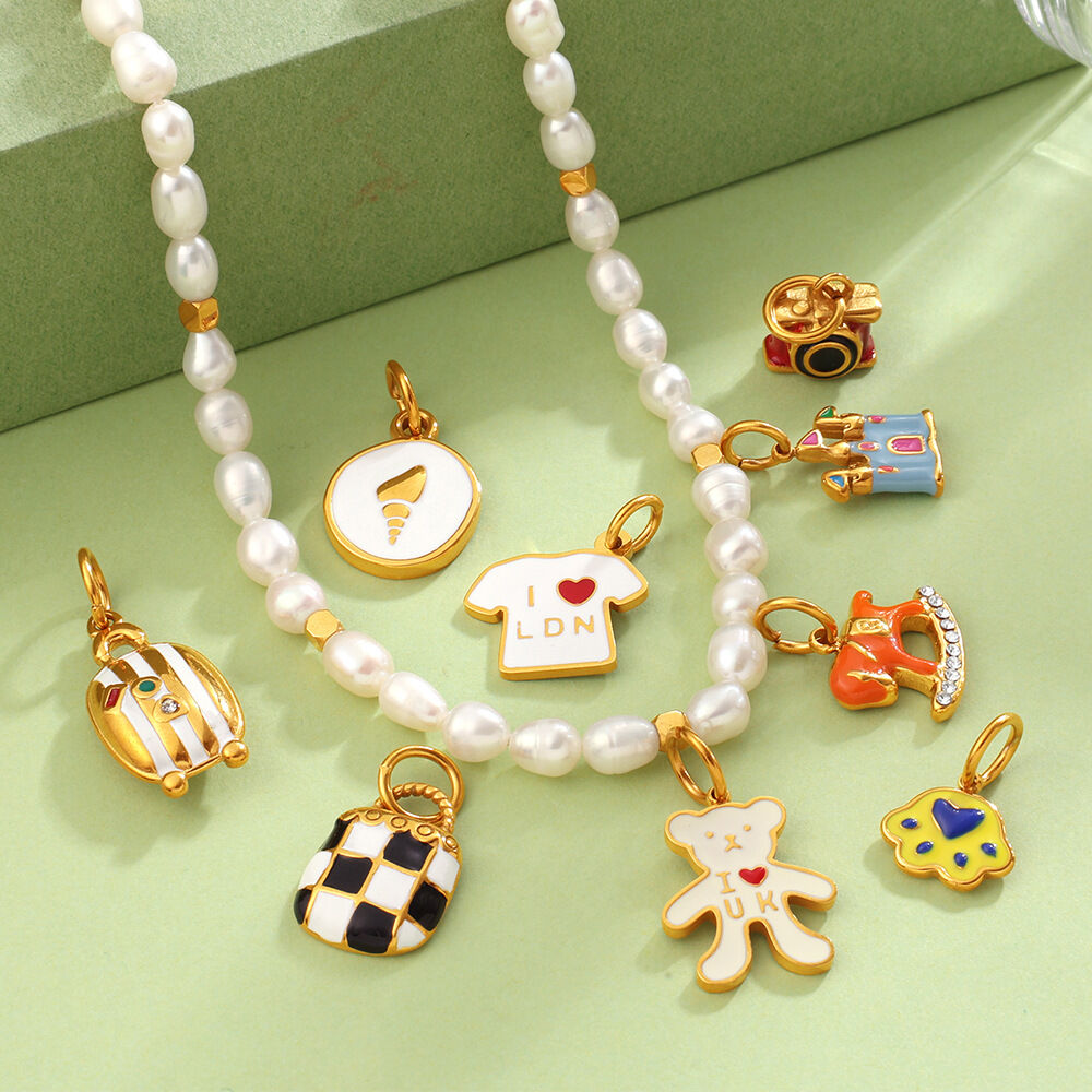 Simple Series Daily Irregular Shape Cartoon Stainless Steel Waterproof   Gold Color  Rhinestone Unisex Pendants Picture3