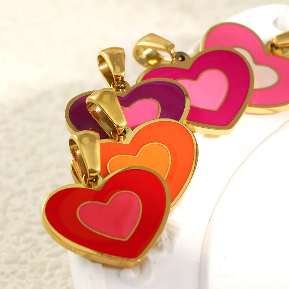 Sweet Enamel Heart Stainless Steel Waterproof DIY Pendant h5 Picture3