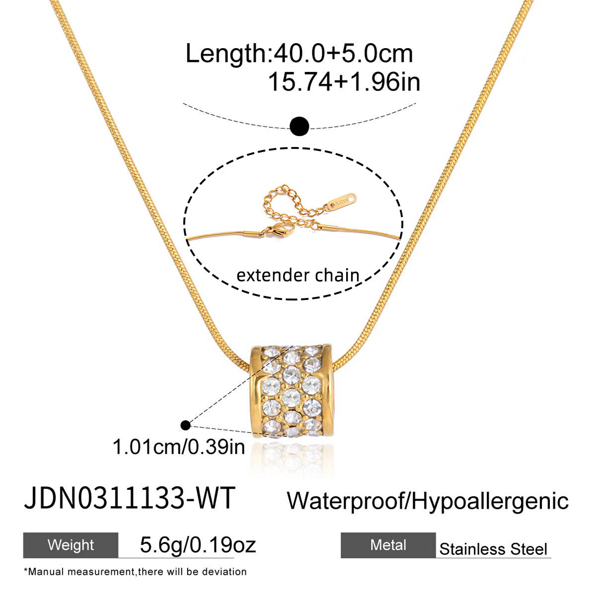 Elegant Droplet Stainless Steel Waterproof Gold Color Zircon Women's Pendant Necklaces h5 Picture2
