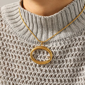 Modern Oval Stainless Steel Waterproof&Anti-tarnish Gold Color Women's Pendant Necklaces h5 Picture4
