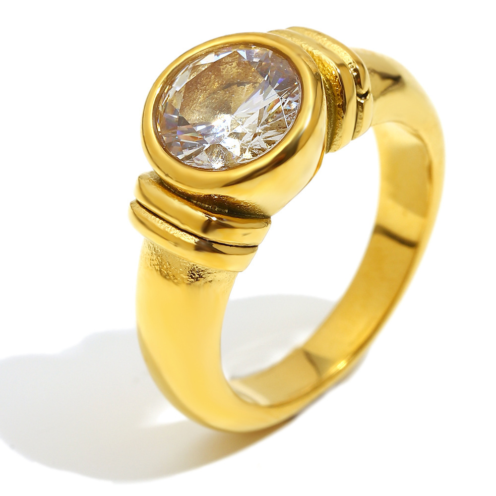 Retro Stainless Steel Waterproof Zircon Gemstone Ring Picture2