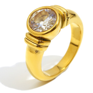 Retro Stainless Steel Waterproof Zircon Gemstone Ring h5 Picture2