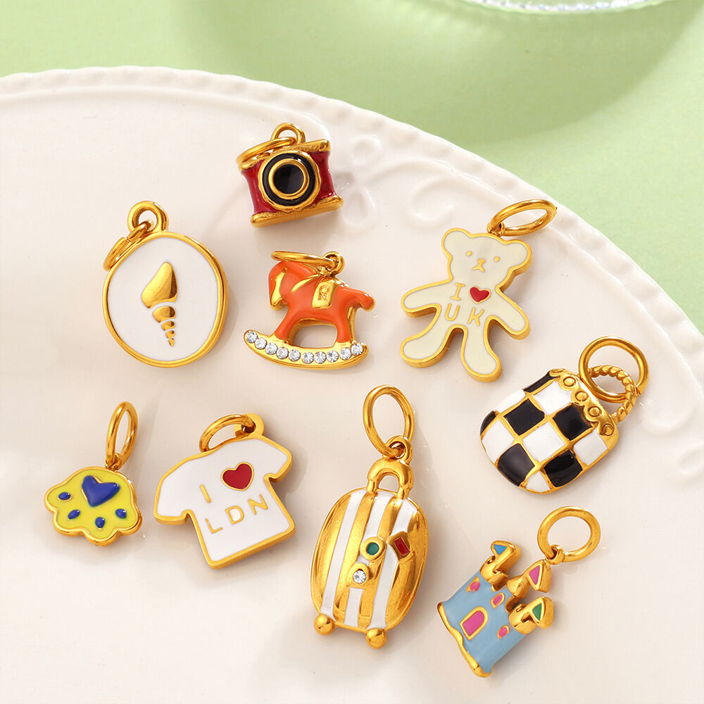 Simple Series Daily Irregular Shape Cartoon Stainless Steel Waterproof   Gold Color  Rhinestone Unisex Pendants Picture2