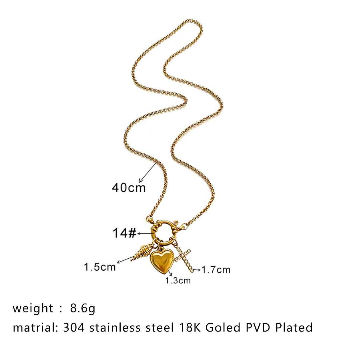 Halskette aus wasserdichtem Edelstahl in Goldfarbe mit Herz- und Kreuzanhänger Bild2