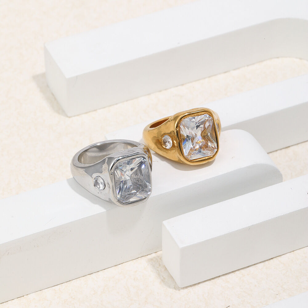 Classic Square Zircon Stainless Steel Waterproof Ring Picture4