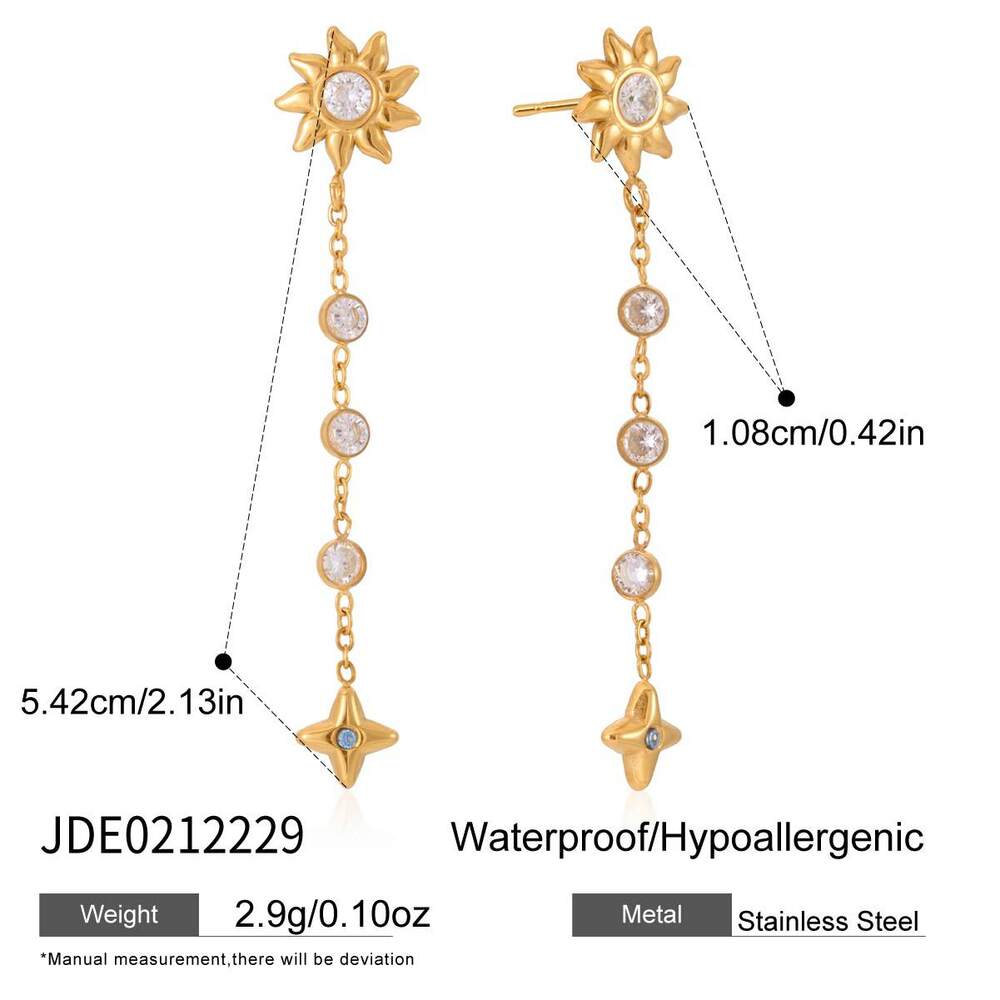 Retro Sun Star Moon Stainless Steel Gold Color Zircon Waterproof&Anti-tarnish Women's Earring Sets h5Picture2