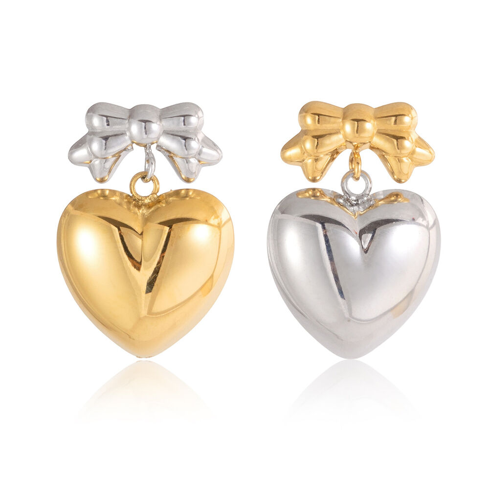 Sweet Heart Bow Knot Stainless Steel Gold Color Waterproof&Anti-tarnish Women's Jewelry Sets
