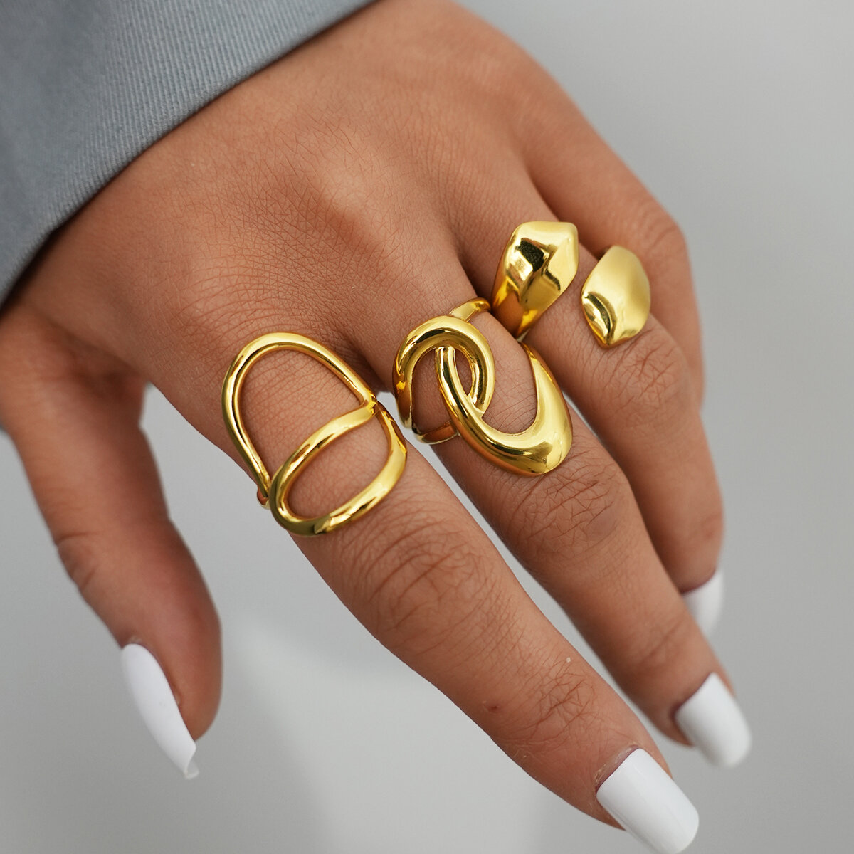 Retro Irregular Shape Stainless Steel Waterproof Gold Color Women‘s  Statement Rings Picture3