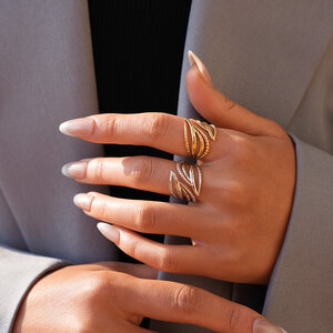 Daily Irregular Shape Stainless Steel Waterproof Gold Color Women's Statement Rings h5 Picture3