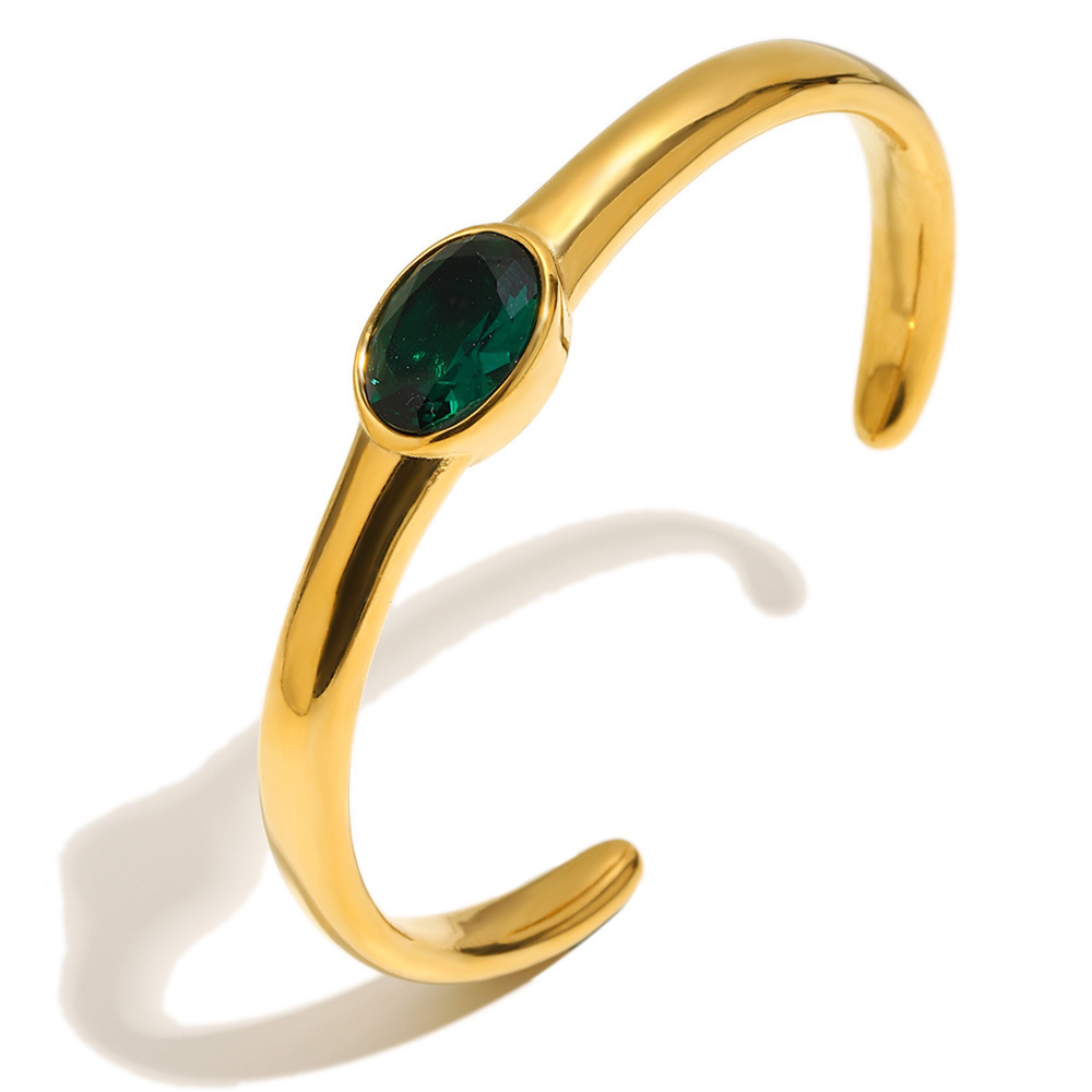 Simple Daily Stainless Steel Gold Color Waterproof Zircon Women's Cuff Bracelets Picture2
