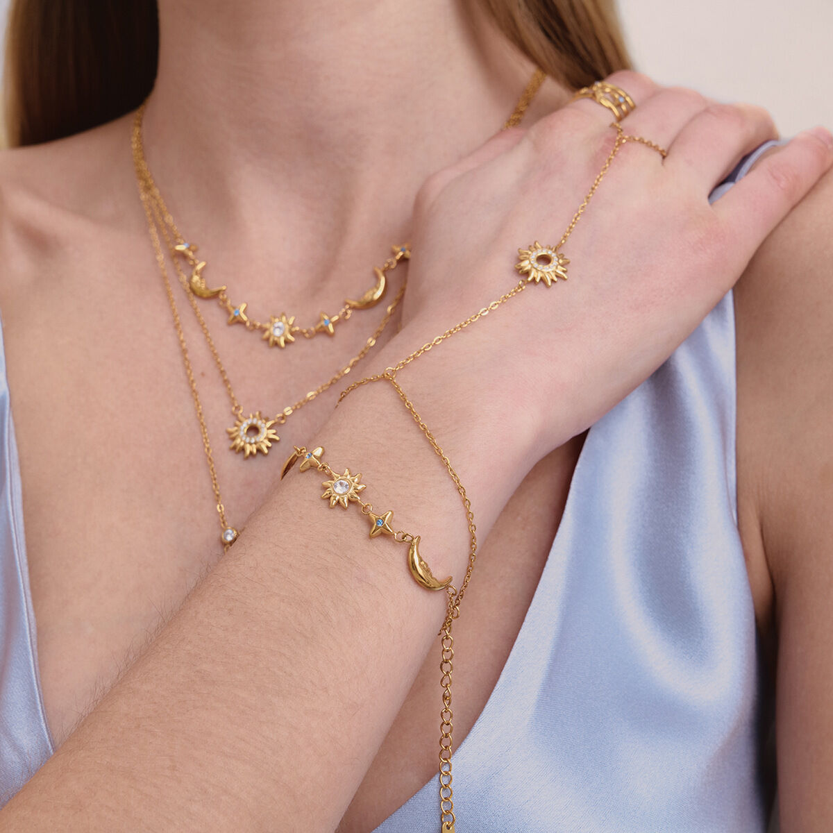Luxurious Sun Star Moon Stainless Steel Gold Color Waterproof&Anti-tarnish Women's Jewelry Sets 2