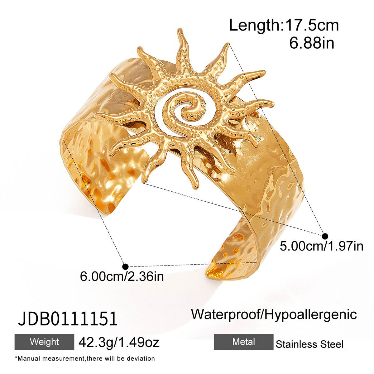 Modern Sun Stainless Steel Gold Color Waterproof&Anti-tarnish Women's Cuff Bracelets Picture2