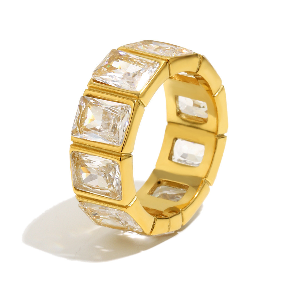 Daily Rectangle Stainless Steel Gold Color Waterproof Gemstone Rings h5Picture2