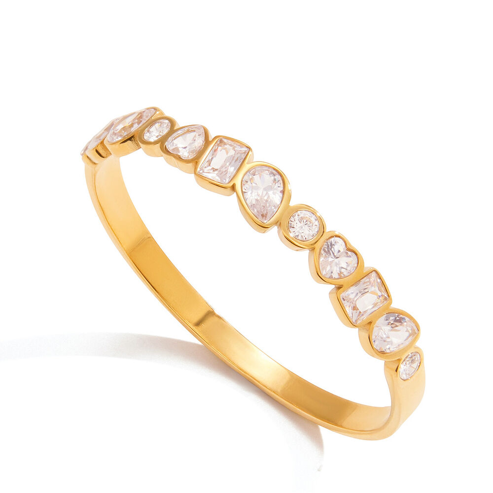 Elegant luster Irregular Shape Stainless Steel Gold Color Waterproof&Anti-tarnish Zircon Women's Bangles