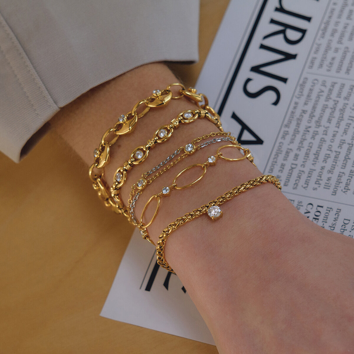 Minimalist Daily Heart Lines Stainless Steel Gold Color Waterproof&Anti-tarnish Women's Chain Bracelets h5 Picture4