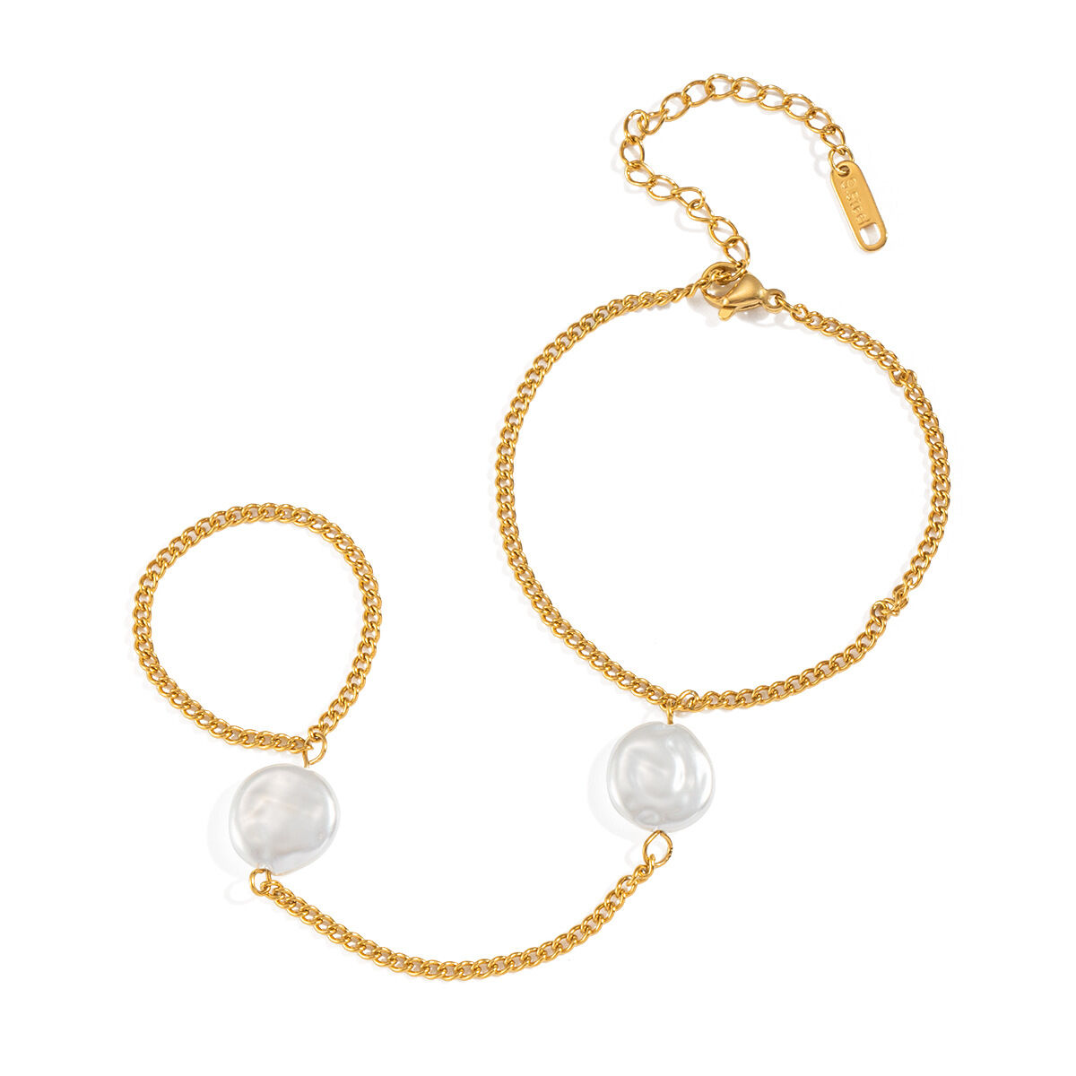 Elegante Edelstahlkette, wasserdicht, goldfarben, mit Perle, Damenhandkette h5 Bild5