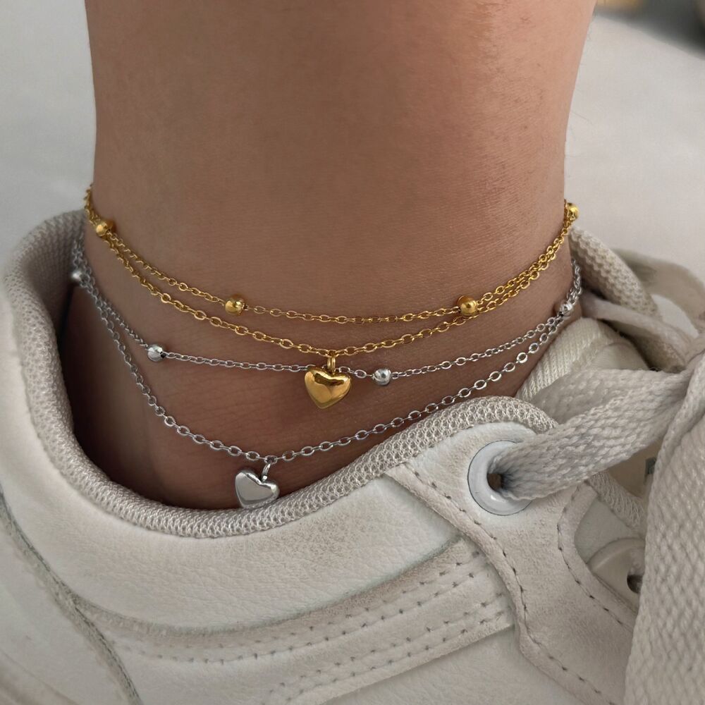 Daily Heart Stainless Steel Waterproof Gold Color Anklets h5Picture4