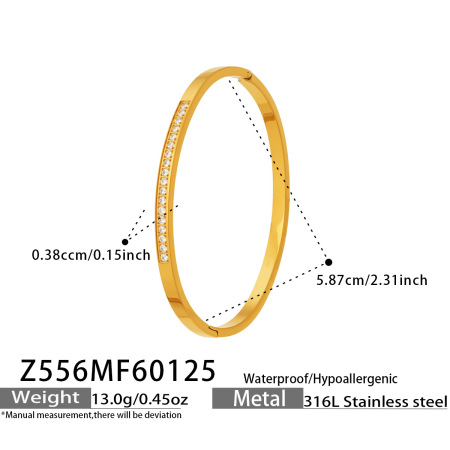Solid Circle Stainless Steel Gold Color Zircon Waterproof&Anti-tarnish Women's Bangles
