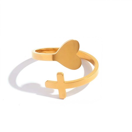 Daily Heart Cross Stainless Steel Waterproof Gold Color Women's  Statement Rings