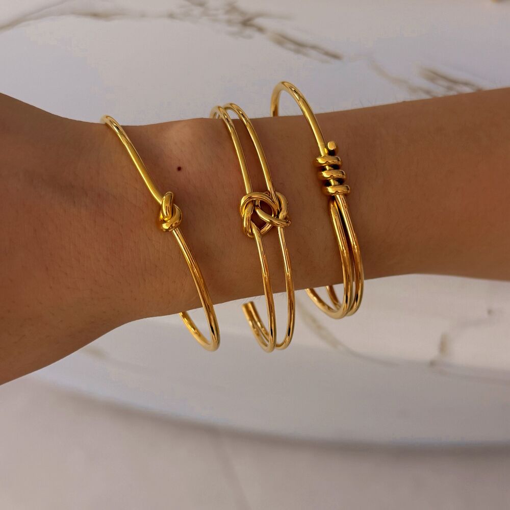 Simple Twist Lines Stainless Steel Waterproof Gold Color Women's Cuff Bracelets Picture3