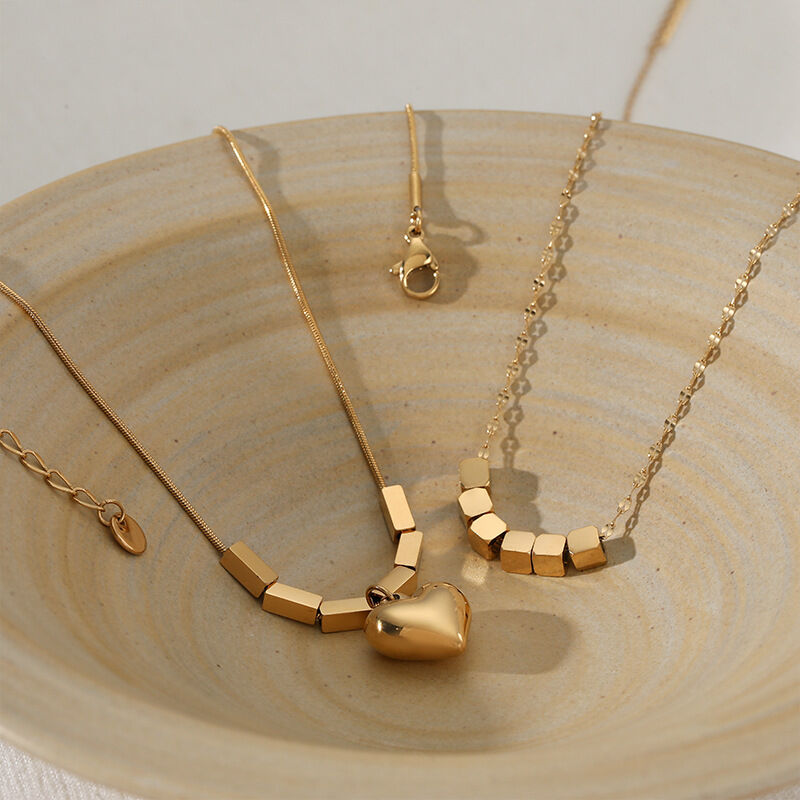 Simple Heart Beads Stainless Steel Waterproof Gold Color Women's Pendant Necklaces 2