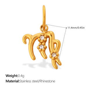 Simple Series Daily Constellation Stainless Steel Waterproof Gold Color Rhinestone Unisex Pendants h5 Picture2