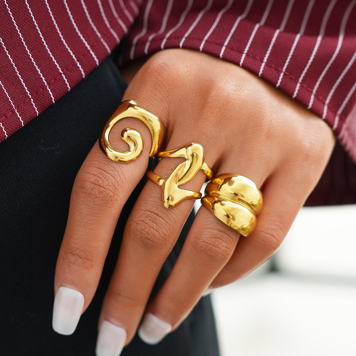Simple Irregular Shape Stainless Steel Waterproof   Gold Color  Ring
