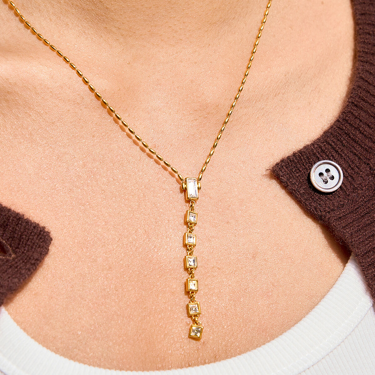 Simple Square Tassel Stainless Steel Gold Color Waterproof&Anti-tarnish Women's Pendant Necklaces