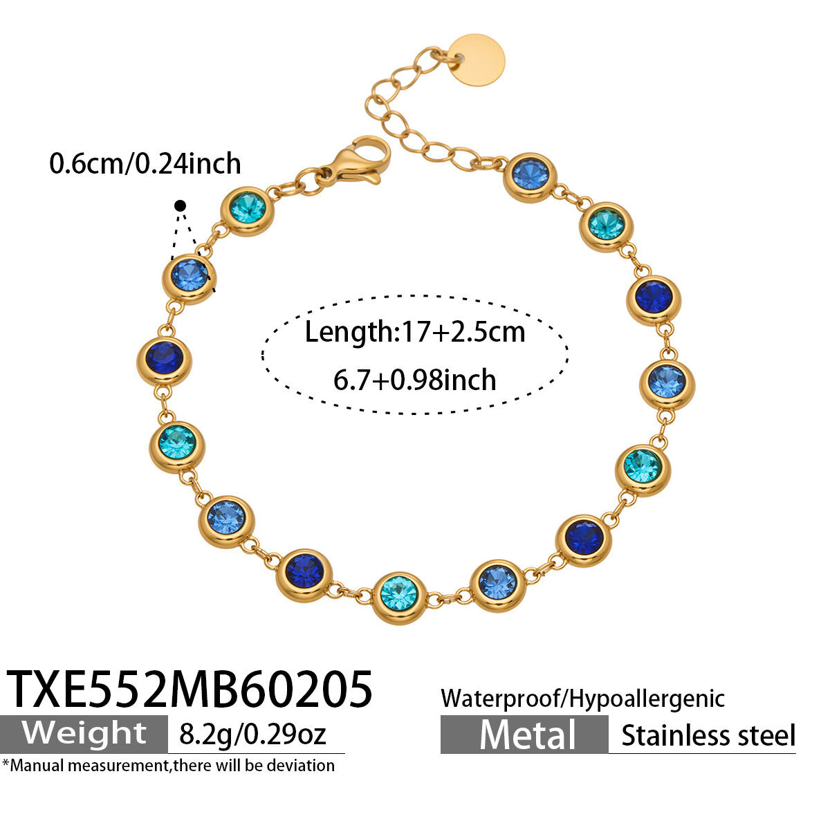 TXE552 - Bracciale in oro con diamanti e zirconi blu Immagine7