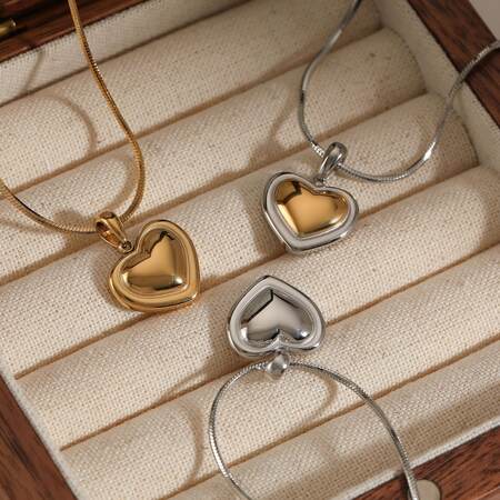 Simple Heart Stainless Steel Waterproof Gold Color Women's Pendant Necklaces