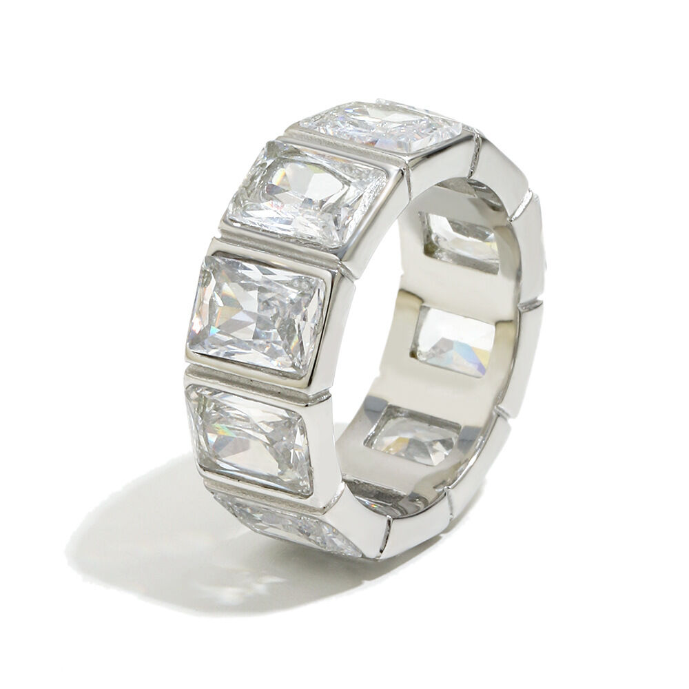 Anello traforato con piccolo diamante quadrato - acciaio/Numero 7 Immagine5