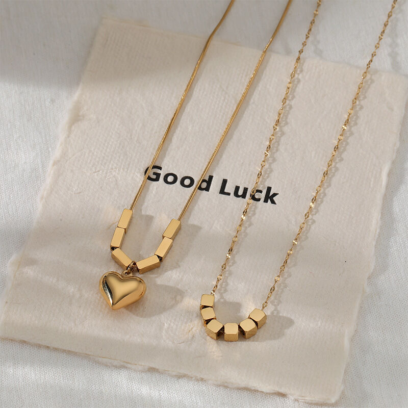 Simple Heart Beads Stainless Steel Waterproof Gold Color Women's Pendant Necklaces Picture3