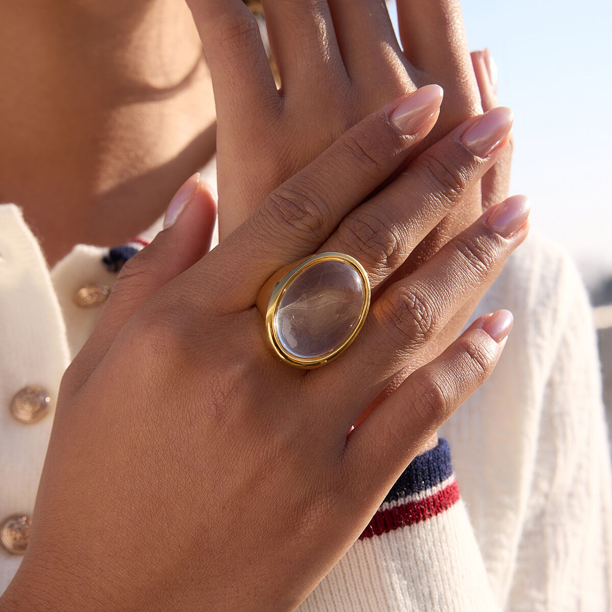 Elegant Transparent Circle Stainless Steel Gold Color Waterproof&Anti-tarnish Statement Rings