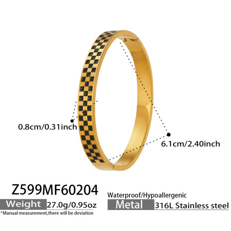 Classic Checkerboard Stainless Steel Gold Color Waterproof&Anti-tarnish Women's Bangles