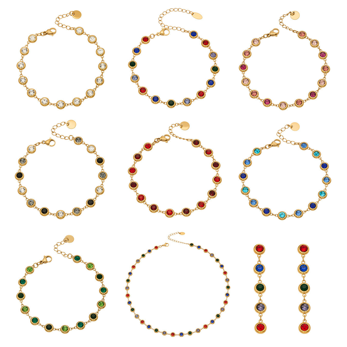 Lussuosi braccialetti a catena da donna in acciaio inossidabile color oro, impermeabili e anti-ossidazione, con cerchi colorati h5 Immagine5