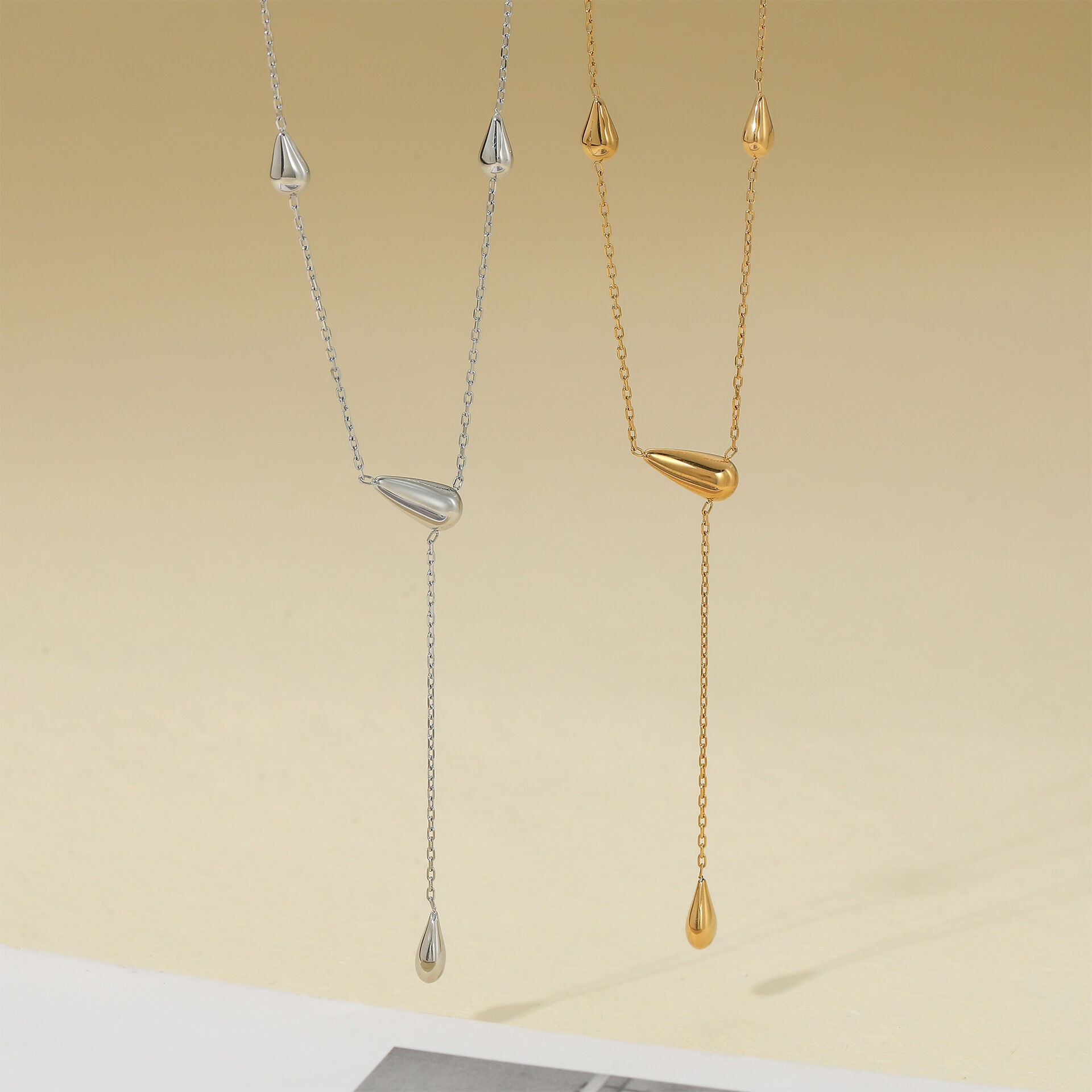 Simple Droplet Lines Stainless Steel Waterproof Gold Color Women's Pendant Necklaces