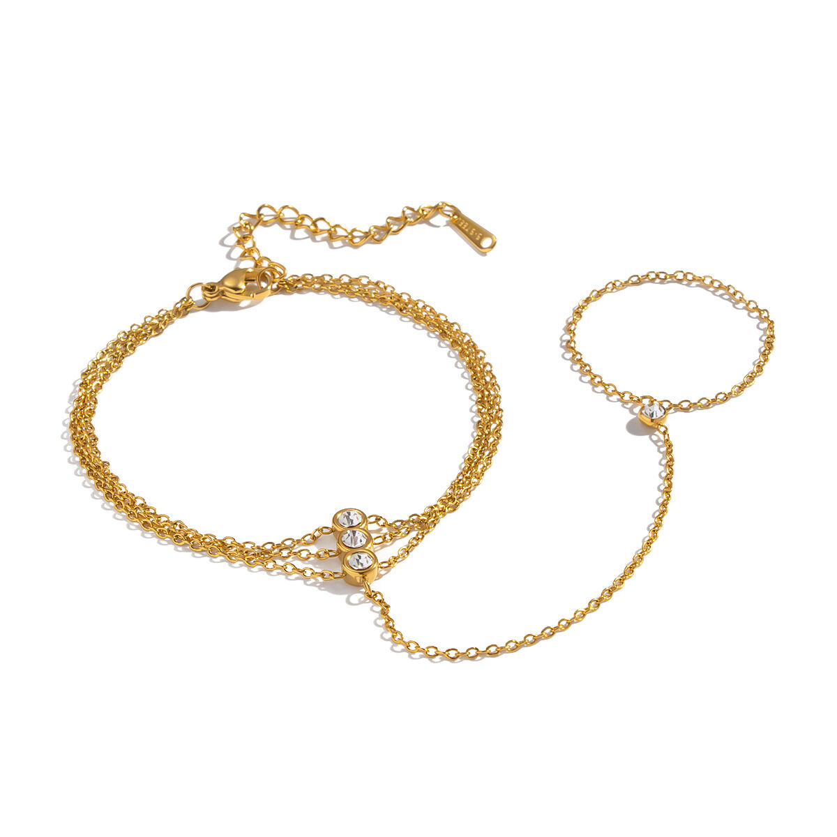 Romantische, mehrlagige Edelstahlkette, wasserdicht, goldfarben, mit Zirkonia, Damenhandkette h5 Bild5
