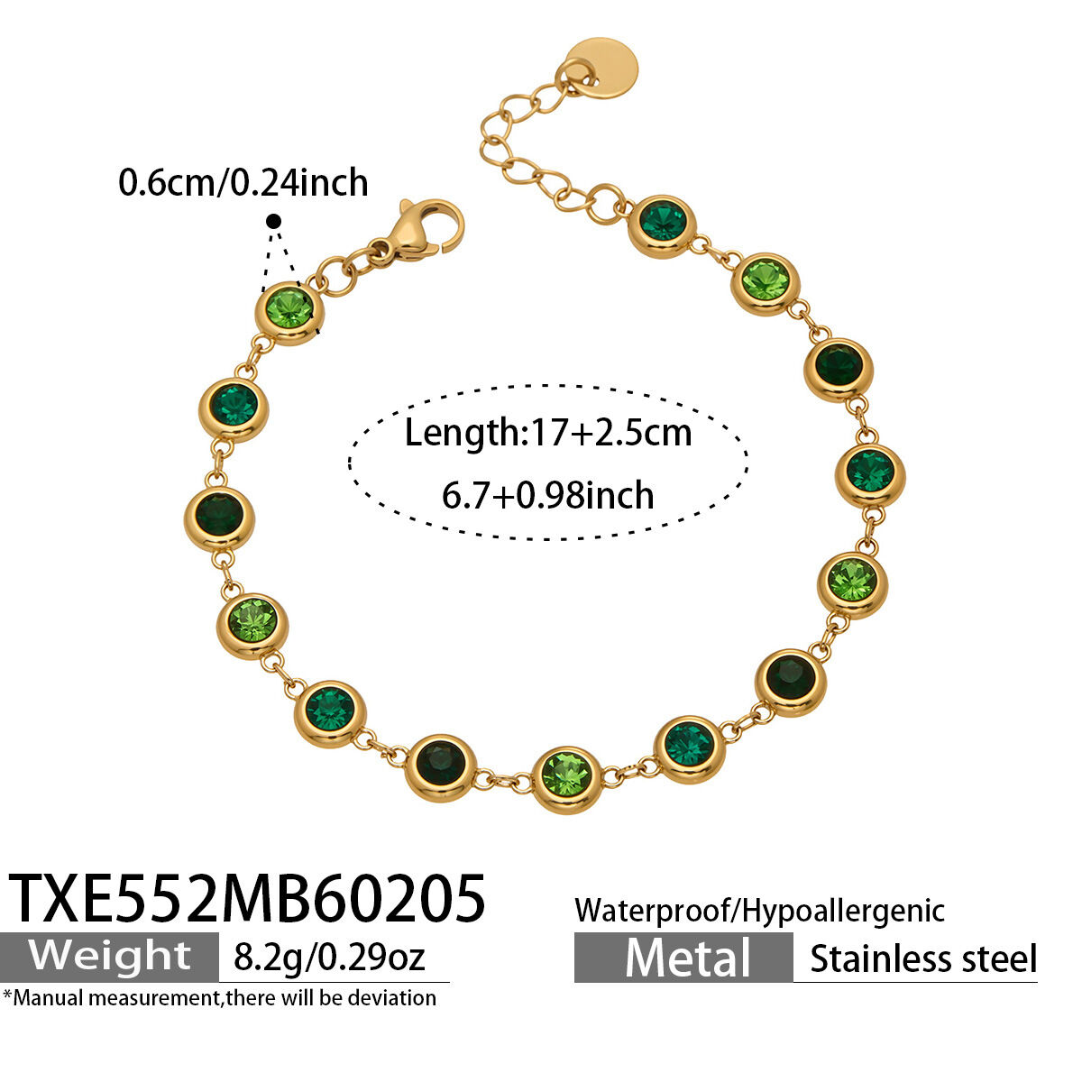 TXE552 - Bracciale dorato con diamanti e zirconi verdi Immagine5